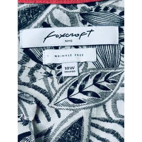 Foxcroft Faith Layered Leaves Button-Up Blouse Top 18W Black White Wrinkle-Free - Picture 9 of 14